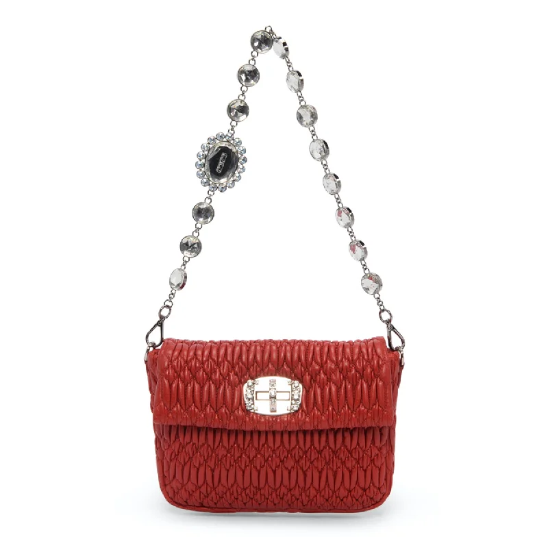 Leather Shoulder Bag with Magnetic Closure in Black for Quick AccessMiu Miu Red Matelasse Crystal Strap Shoulder Bag