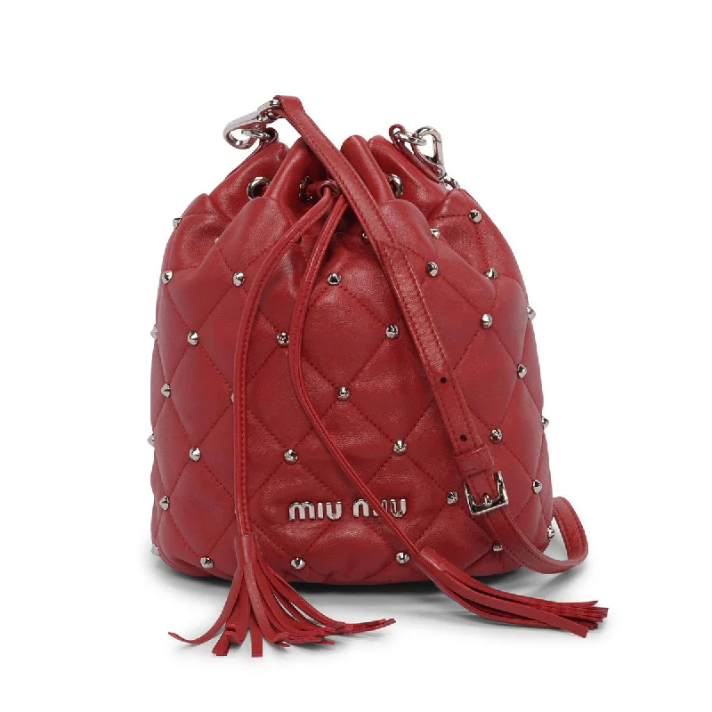 Leather Shoulder Bag with Magnetic Closure in Black for Quick AccessMiu Miu Red Nappa Studded Bucket Bag