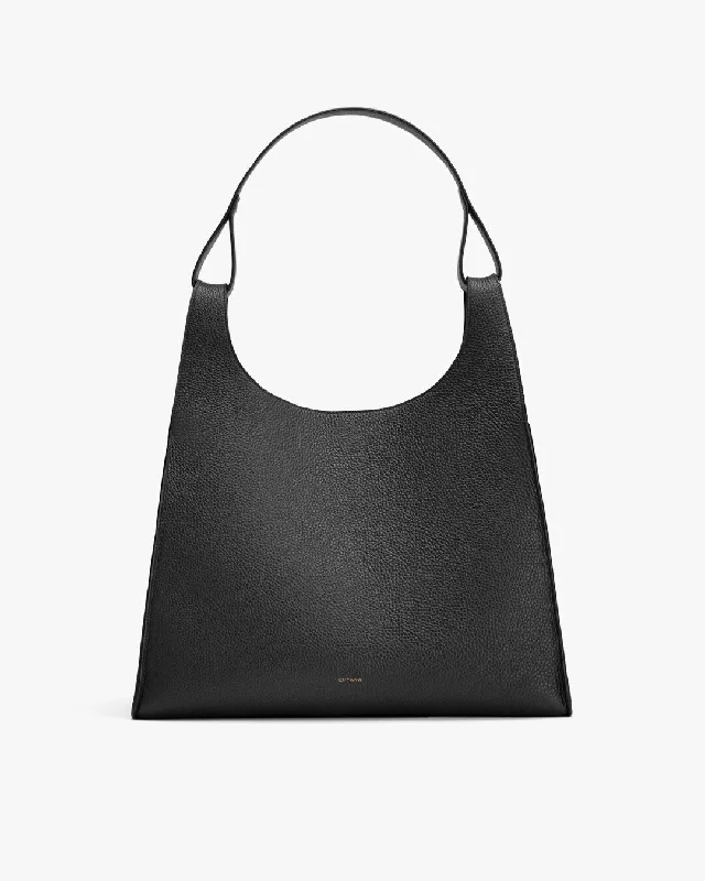 Leather Shoulder Bag with Magnetic Closure in Black for Quick AccessOversized Double Loop Bag