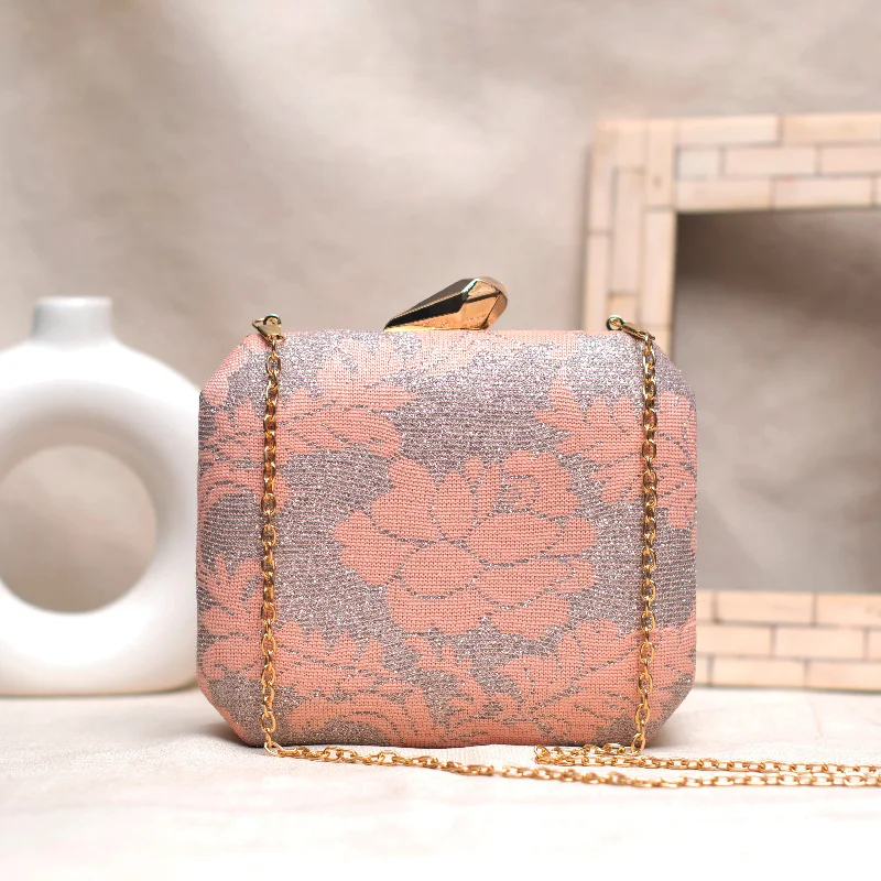 Floral - Printed Satin Clutch in Pink for Spring GalasPastel Orange Floral Pattern Clutch