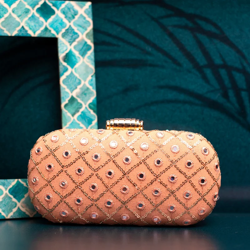 Velvet Clutch Bag in Burgundy with Crystal Embellishments for Formal DinnersPeach Sequins Checks Capsule Clutch