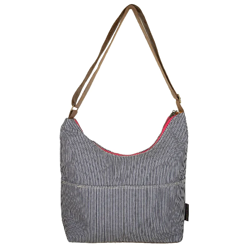 Metallic Crossbody Bag in Silver for New Year's Eve and Special CelebrationsPeggy: Railroad Stripe