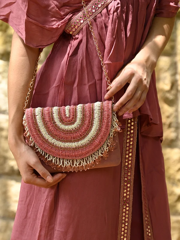 Floral - Printed Satin Clutch in Pink for Spring GalasOdette Women Pink And White Embroidered Clutch