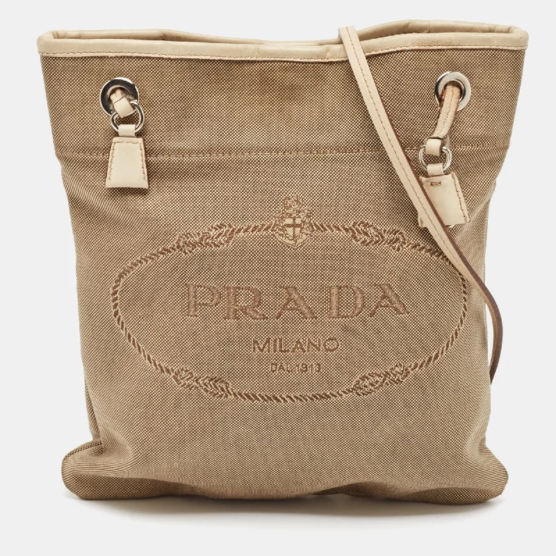 Quilted Leather Crossbody Bag in Cream for a Classic and Elegant AppearancePrada Beige Canvas Jacquard Logo Crossbody Bag