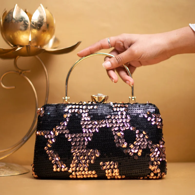 Floral - Printed Satin Clutch in Pink for Spring GalasRose Gold And Black Sequins Party Clutch