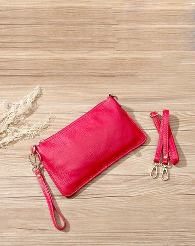 Women's Crossbody Bag with Zippered Pocket on the Back in Red for SecurityRose Red Leather Wristlet Wallet Womens Small Minimalist Shoulder Purse Zip Crossbody Purse Slim Shoulder Bag for Women