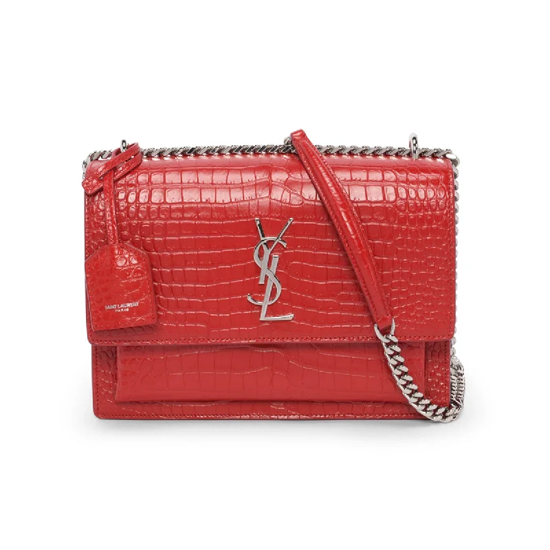 Pvc Shoulder Bag in Clear with Glitter for a Fun and Modern LookSaint Laurent Red Croc Embossed Medium Sunset Shoulder Bag