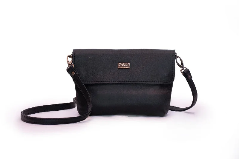 Leather Shoulder Bag with Magnetic Closure in Black for Quick AccessTan Leather Goods - Mila Sling Bag | Black