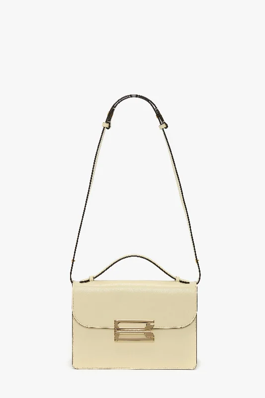 Embroidered Denim Shoulder Bag in Blue for a Vintage VibeDorian Bag In Ivory Smooth Leather