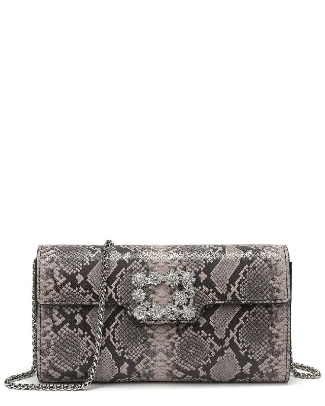 Mirrored Clutch in Silver for Futuristic - Themed GatheringsTiffany & Fred Paris Snake-Embossed Leather Clutch