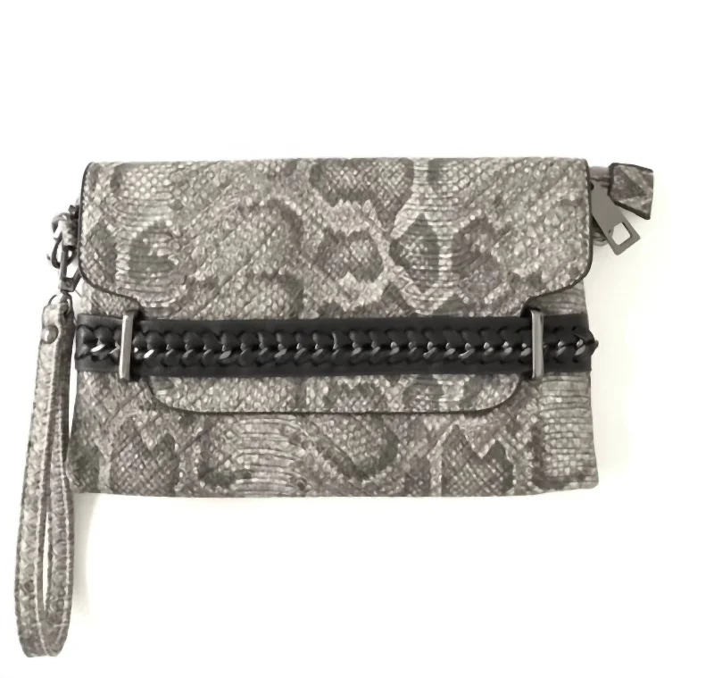 Mirrored Clutch in Silver for Futuristic - Themed GatheringsVegan Animal Print Clutch In Gray