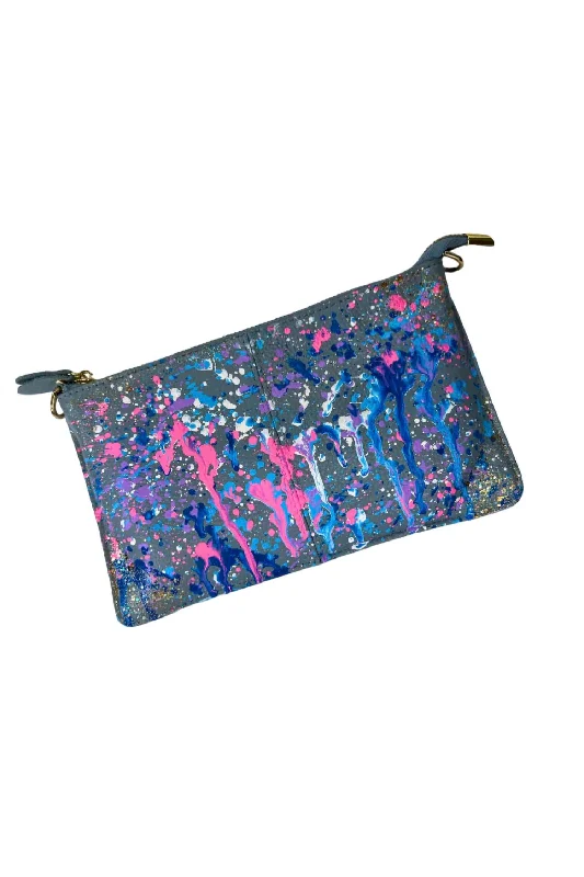 Women's Embroidered Silk Evening Bag in Navy for WeddingsWomen's Hand Splattered Paint Leather Clutch In Blue