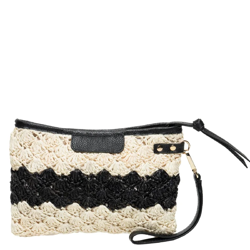 Women's Studded Leather Evening Bag in Black for Rock - n - Roll NightsWomen's Kara Clutch Bag In Ivory/black