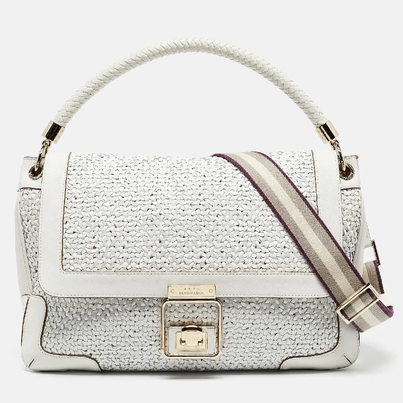 RFID - Blocking Women's Satchels in Purple for Security - Conscious ShoppersAnya Hindmarch White Woven Leather Flap Top Handle Bag