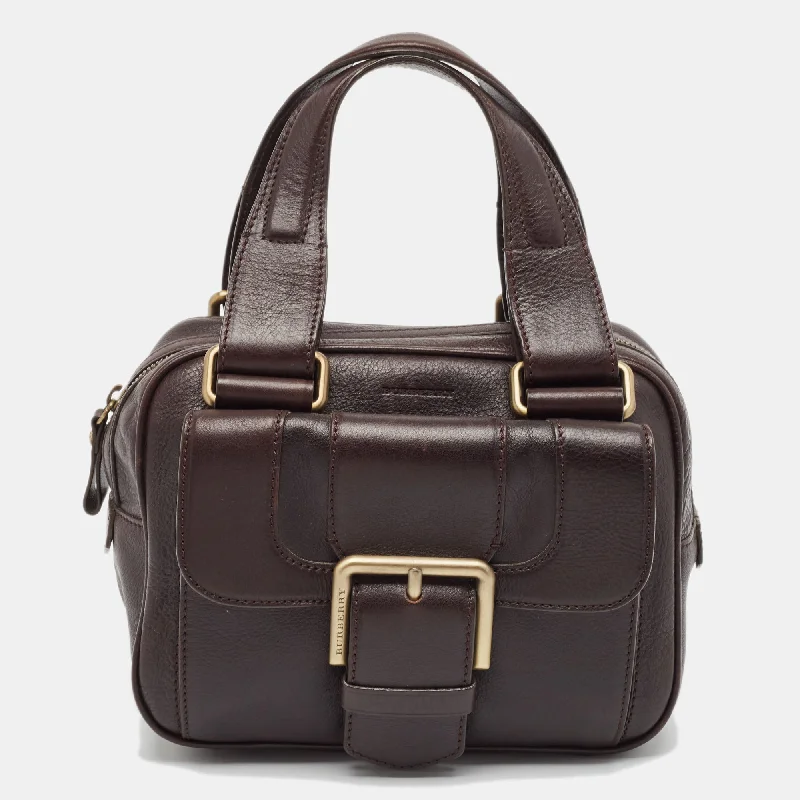 Luxury Leather Women's Satchels in Classic Black for Office ProfessionalsBurberry Choco Brown Leather Buckle Satchel