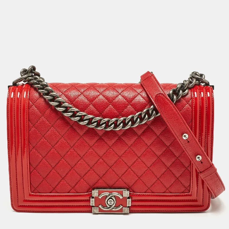 Laptop - Friendly Women's Satchels in Black and Grey for Working WomenChanel Red Quilted Patent And Leather New Medium Boy Bag