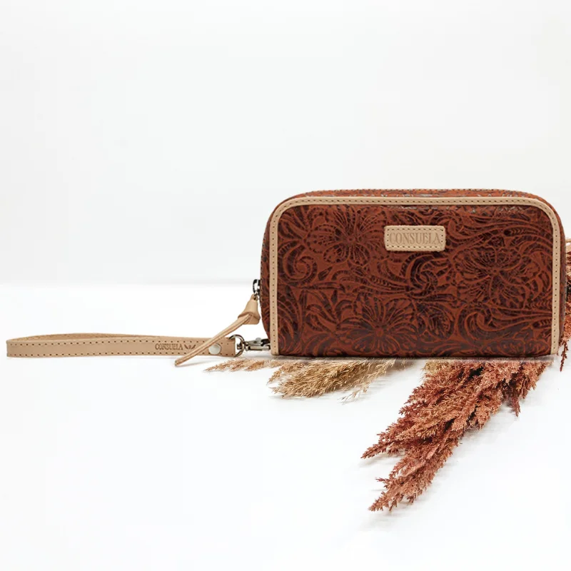 Vintage - Inspired Women's Wallet in Tan Leather with Brass Hardware for a Retro AestheticConsuela | Sally Wristlet Wallet