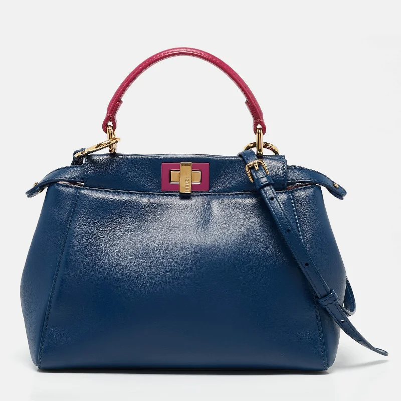 Chain - Strap Women's Satchels in Silver for a Glamorous Night - OutFendi Blue/pink Leather Mini Peekaboo Top Handle Bag