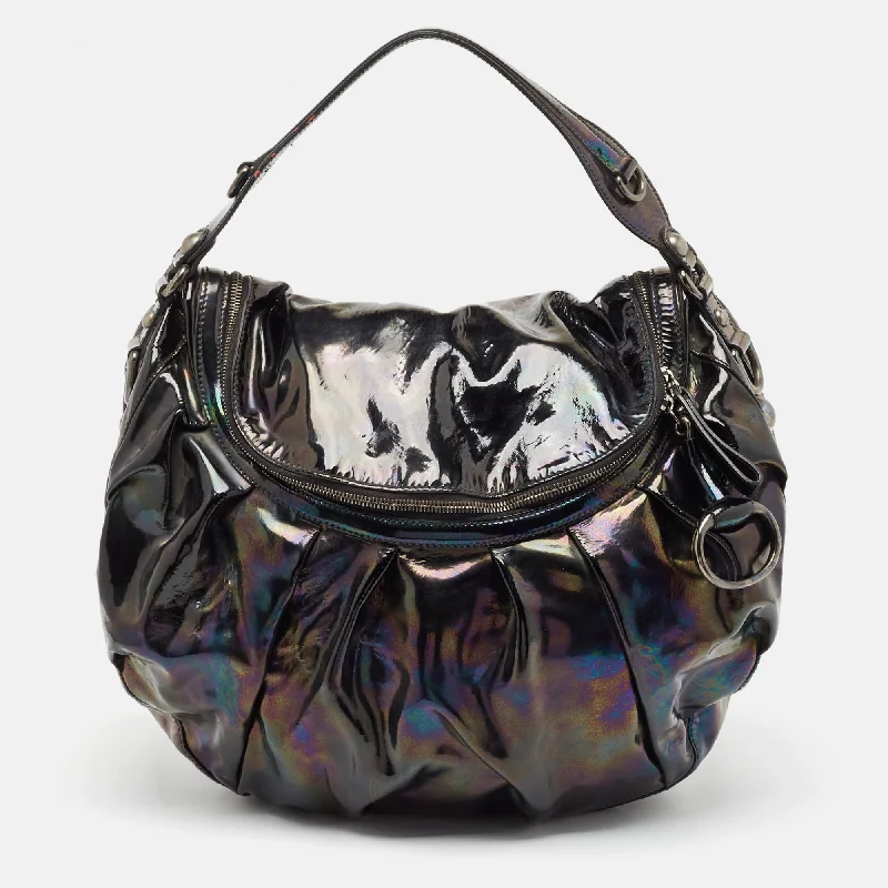 Chain - Strap Women's Satchels in Silver for a Glamorous Night - OutGucci Iridescent Black Patent Leather Icon Bit Hobo