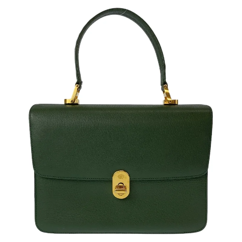 Minimalist Design Women's Satchels in Cream for a Sleek AestheticGucci Vintage Leather Handbag Green Gold