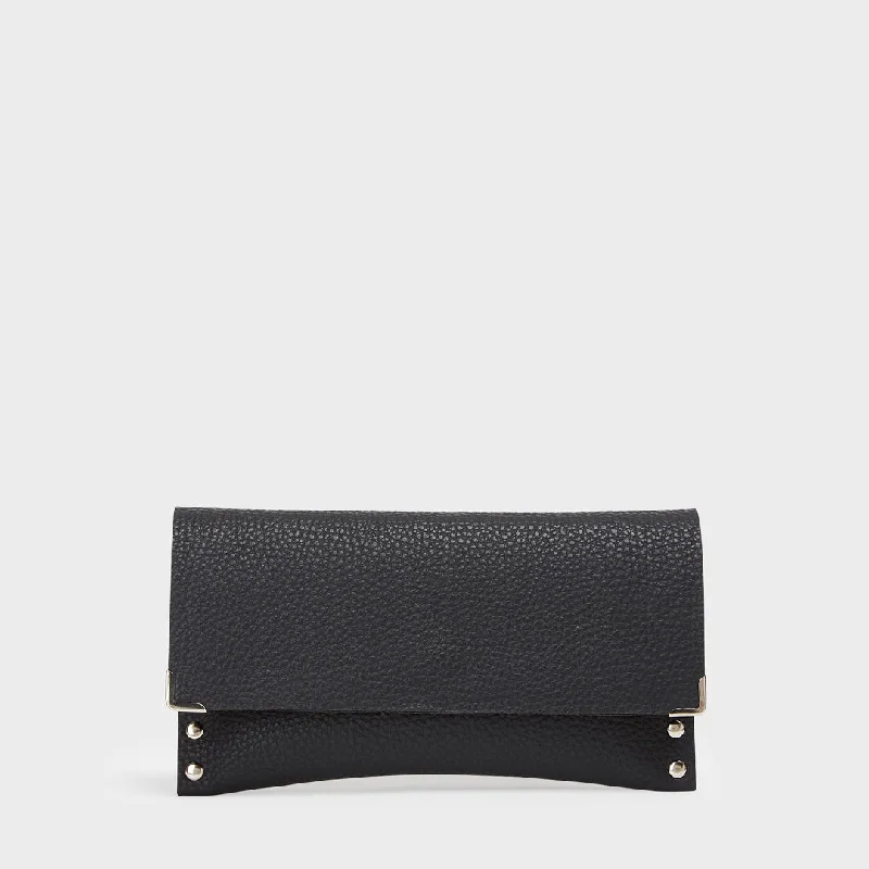 Crossbody Strap Women's Wallet in Black for Hands - Free ConvenienceL.A PEBBLED VEGAN LEATHER WALLET BLACK