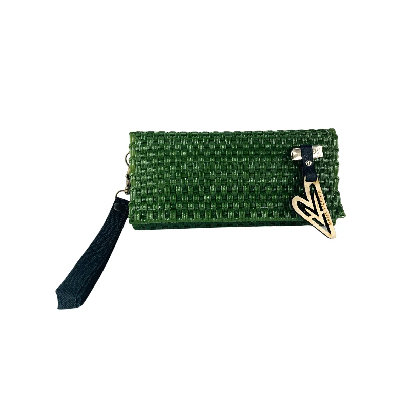 Plus - Size Women's Wallet with a Wrist Strap in Cream for Easy HandlingMaria Victoria | Jungle Green Wallet | Upcycled, Handwoven