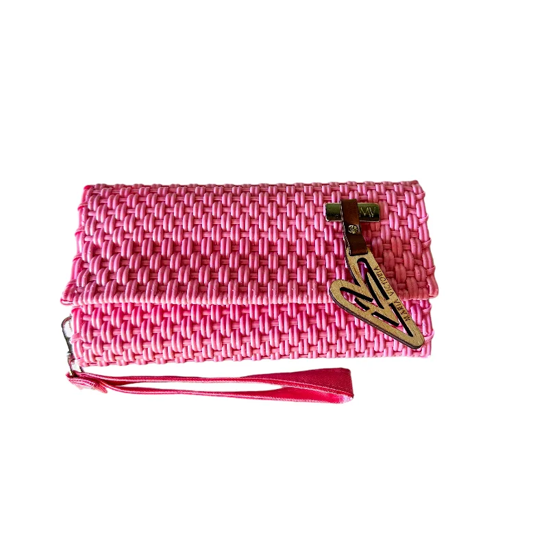 Vintage - Inspired Women's Wallet in Tan Leather with Brass Hardware for a Retro AestheticMaria Victoria | Pink Wallet | Upcycled, Handwoven