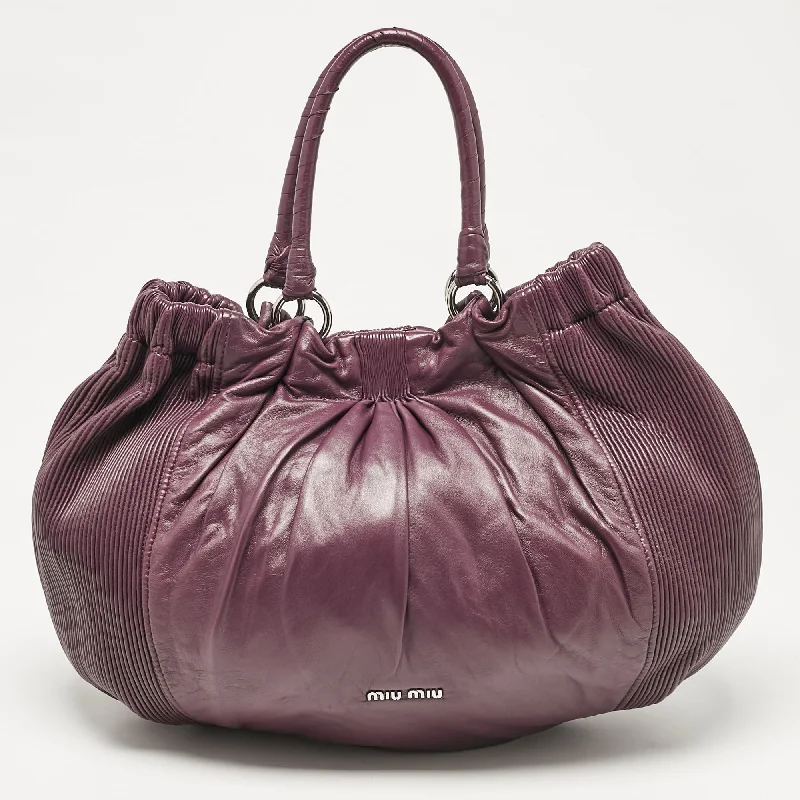 Zipper - Pocket Women's Satchels in Dark Blue for Organized CarriersMiu Miu Purple Leather Pleated Hobo