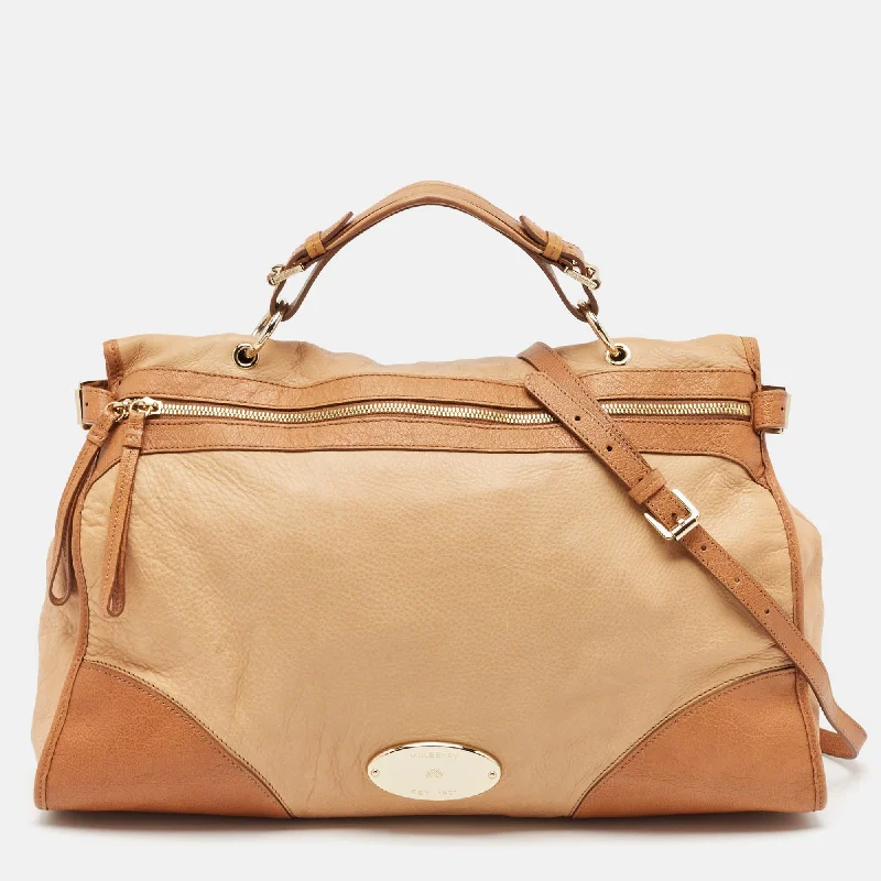 Minimalist Design Women's Satchels in Cream for a Sleek AestheticMulberry Two Tone Beige Leather Taylor Top Handle Bag