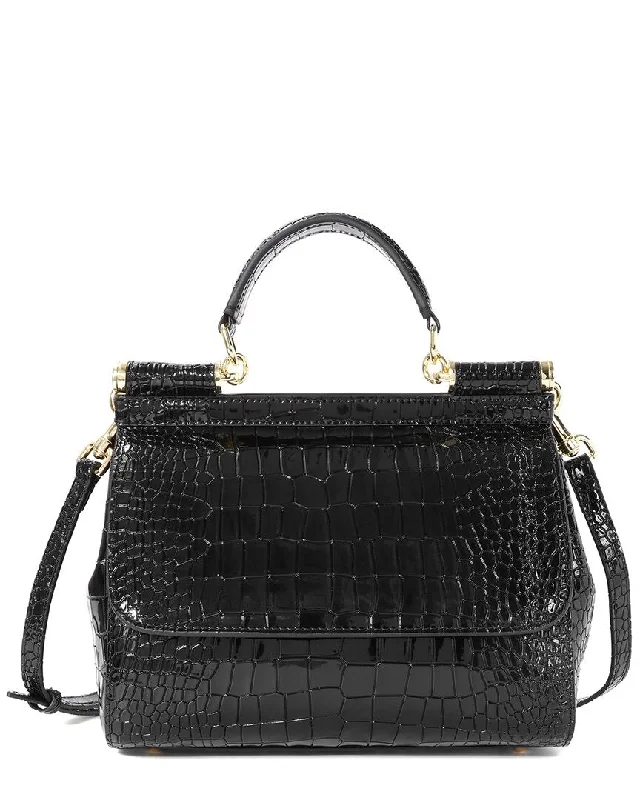 Chain - Strap Women's Satchels in Silver for a Glamorous Night - OutTiffany & Fred Paris Croc-Embossed Leather Satchel