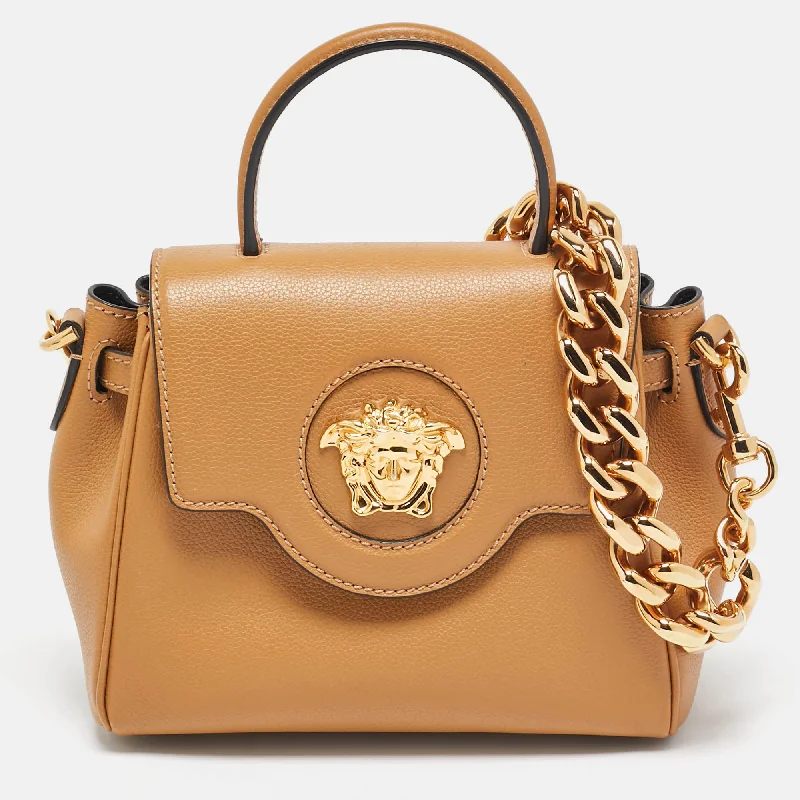 Chain - Strap Women's Satchels in Silver for a Glamorous Night - OutVersace Brown Leather Mini La Medusa Top Handle Bag