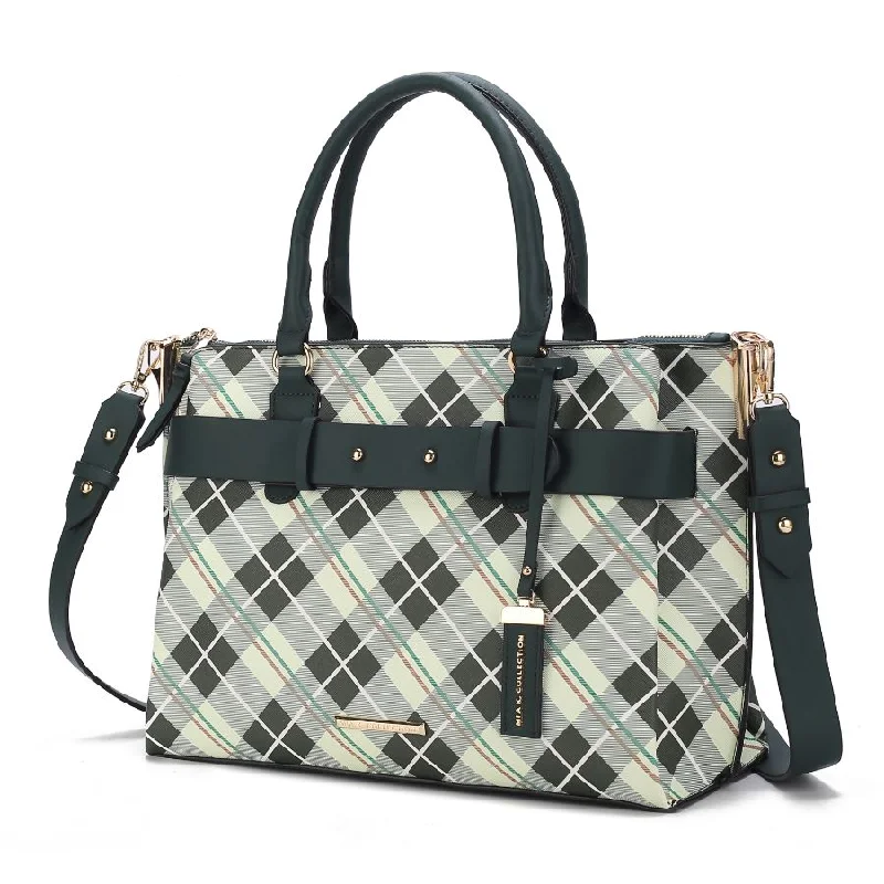 Minimalist Design Women's Satchels in Cream for a Sleek AestheticVivian Plaid Pattern Vegan Leather Women’s Satchel Bag